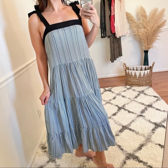 Carolina K Iris Striped Balletcore Midi Dress S